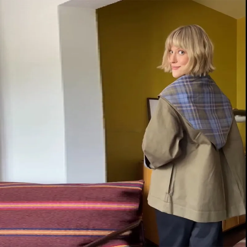 Dwustronna kurtka w kratę FL Fashion, damska, luźna, z klapami, długi rękaw, zapinana na jeden guzik, z kieszeniami, nowa kolekcja jesień 2026, streetwear dla kobiet.