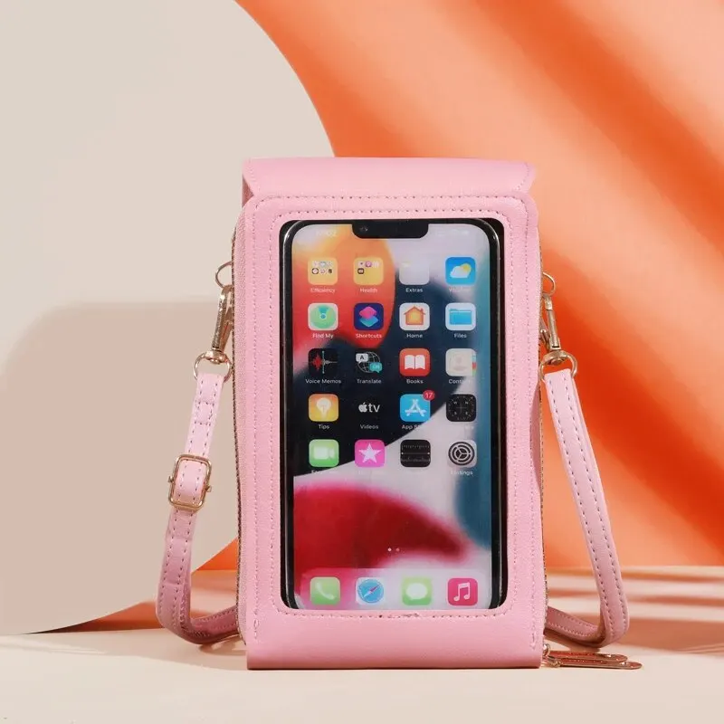 Telefon komórkowy z ekranem dotykowym torba, Mini torba Crossbody z klapką, torebka ze sztucznej skóry mody, pionowy portfel z miejscami na karty