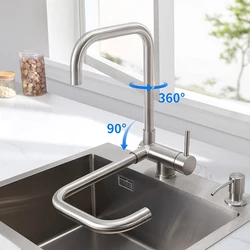 360 Degree Rotate Stainless Steel Sink Tap Front Window Folding Kitchen Faucet Inner Window Vegetable Basin Hot Cold Mixer Tap