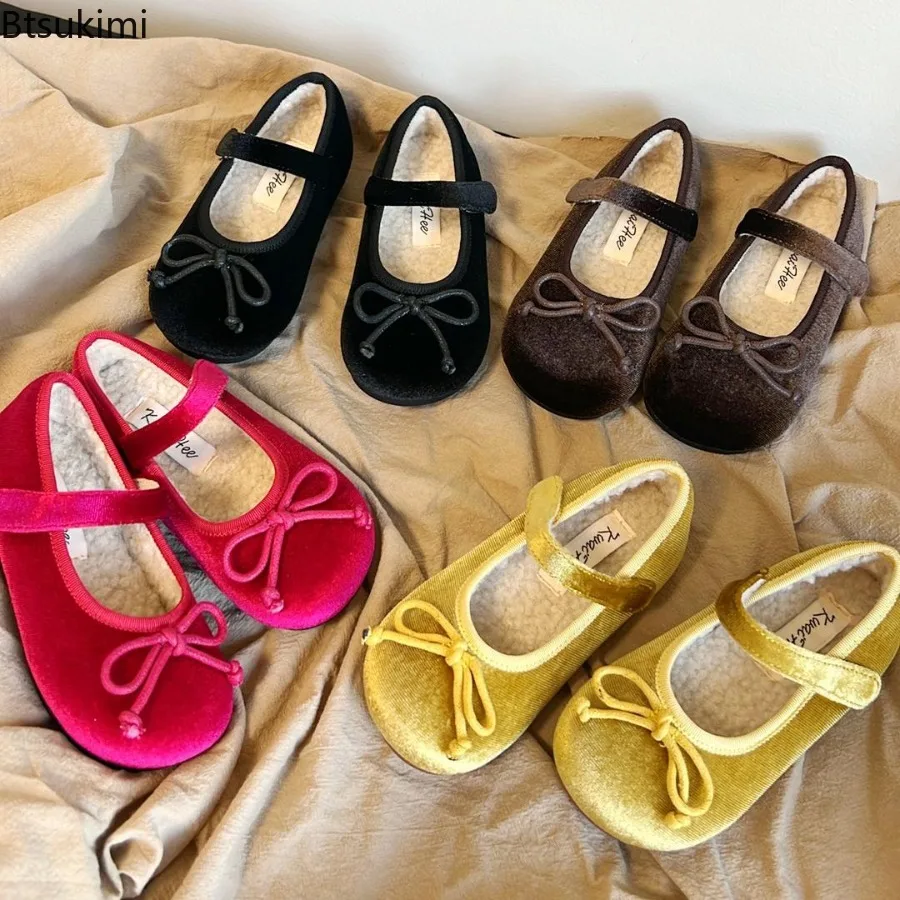 Children Leather Shoes for Girls Spring Autumn New Fashion Korean Style Soft Bottom Anti-slippery Versatile Warm Princess Flats