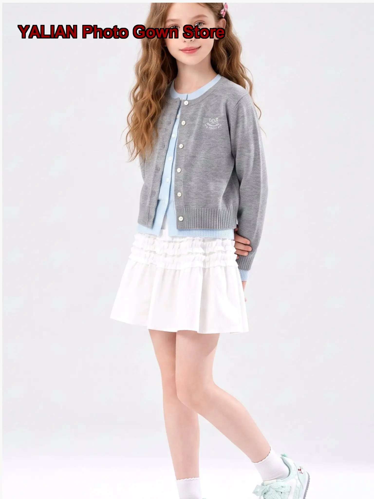Older Girls Casual Style Older Kids Knit Top Autumn Comfortable Contrasting Colors Placket Embroidered Cardigan
