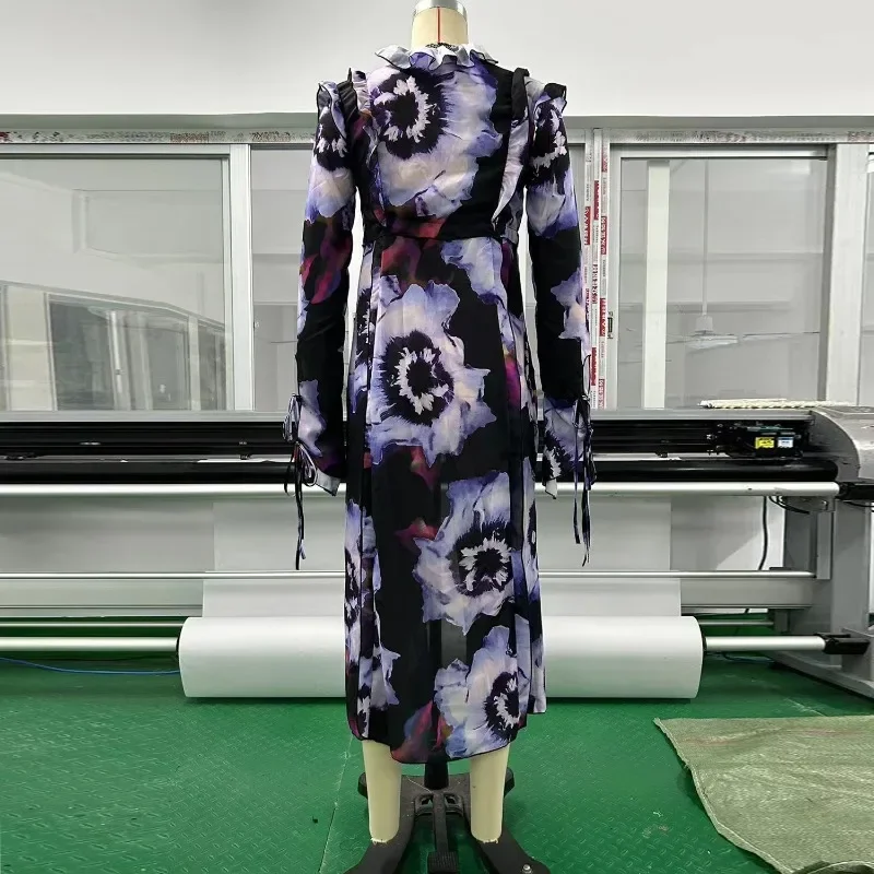 Kexu Damesmode Bedrukte Cover-Ups Lange Mouw Maxi Lange Rechte Jurken 2024 Chique Veters Zomerjurk Vestido