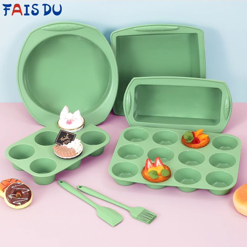 

FAIS DU Green Baking Molds Silicone Cake Pan For Pastry Accessories Bakeware Tools Kit for DIY Muffin Cupcake Decorating Tools