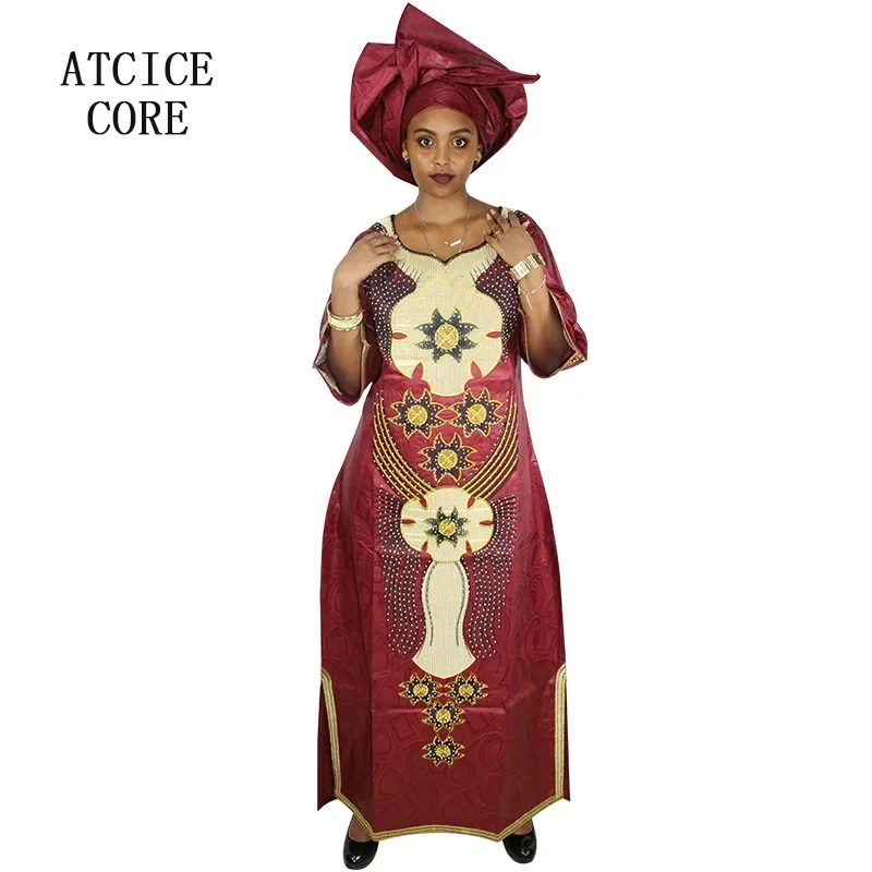 African Dresses For Women Fashion Design New African Bazin Embroidery Design Dress Long Dress With Scarf