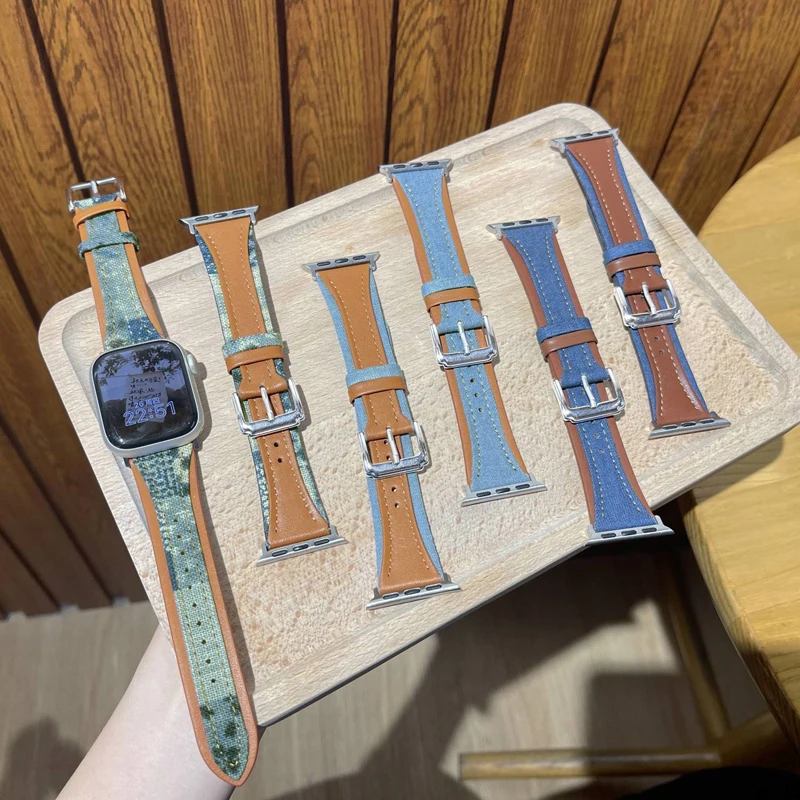 

Denim patterned leather strap For Apple Watch Band 38/40/41MM, 42/44/45/49MM mm Sports Smart Watch Accessories Iwatch Ultr897SE3