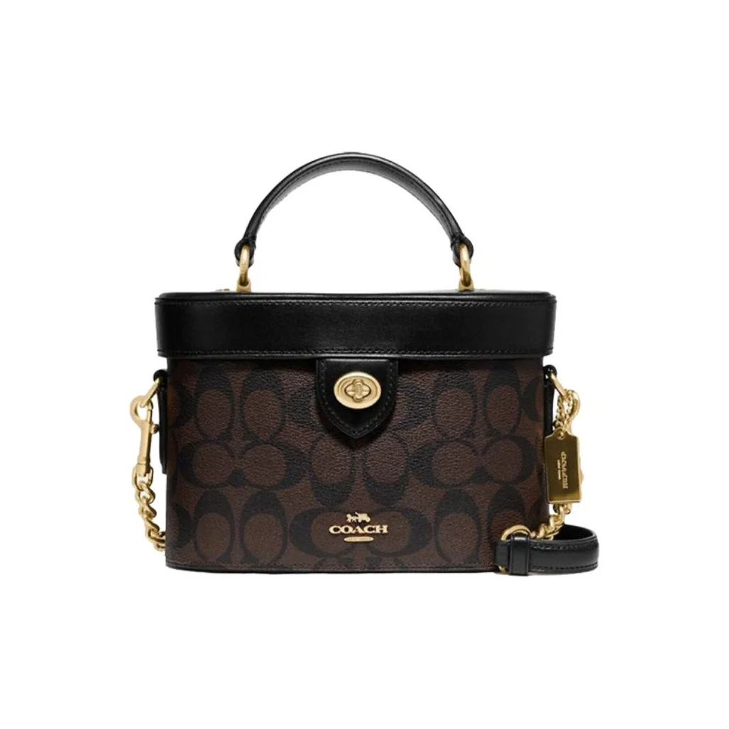 COACH Kay PVC With Skin Box Bag, Shoulder Bag, Crossbody Bag, Handbag Small Women's Brown & Black 78277-IMAA8