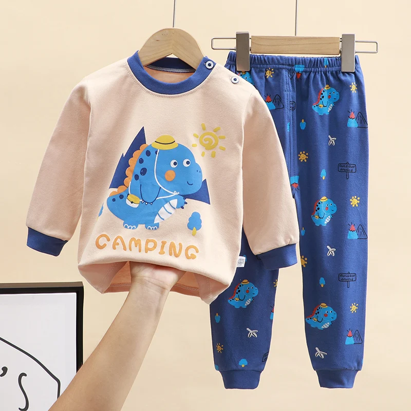 Boy Girl Pajama Set Cartoon Unicorn Long Sleeve Underwear Elastic Waist Pants Outfits for Kids Clothes Autumn Spring DS39