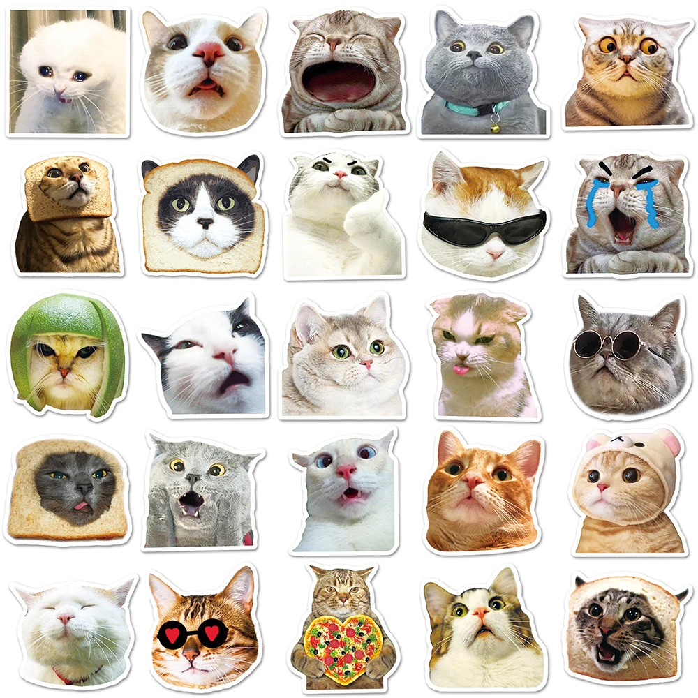 10/30/50pcs Cat Stickers Cartoon Meme Animals Funny Decals Toys DIY Scrapbook Skateboard Laptop Phone Bike Kawaii Kids Sticker