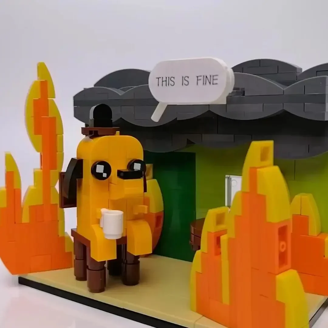 MOC This is Fine Dog Building Block Ornament Creative Dog Animal Model Statue Home Desktop Festival Decoration For Children Gift