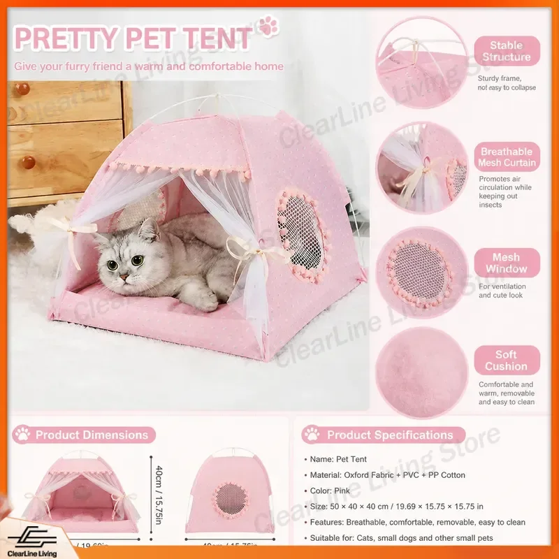 Foldable Cat Bed Tent Portable Pet House Cave Hut Breathable Summer Cool Mat Universal Nest for Cats Dogs Puppy Indoor