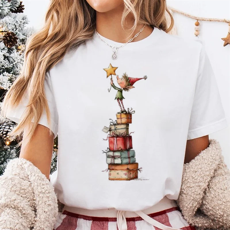 

Merry Christmas Women's Printed New Year's Clothing Top O-Neck Style T-Shirt Short Sleeve Printed Regular Casual Gift T-Shirt