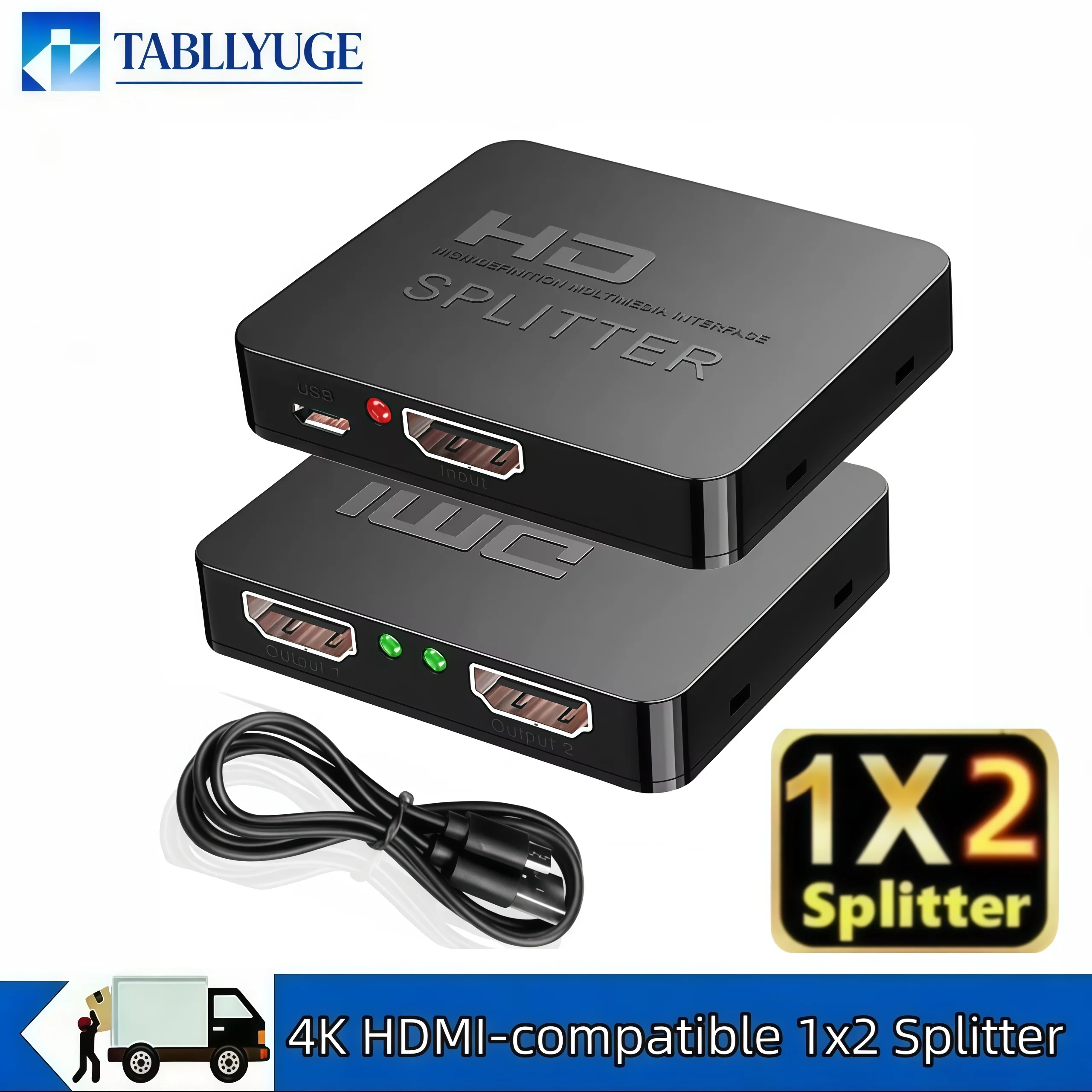 4K HDMI-compatible 1x2 Splitter Switch 1 in 2 Out Video Distributor Amplifier Dual Display for Box PC Monitor Projector Laptop
