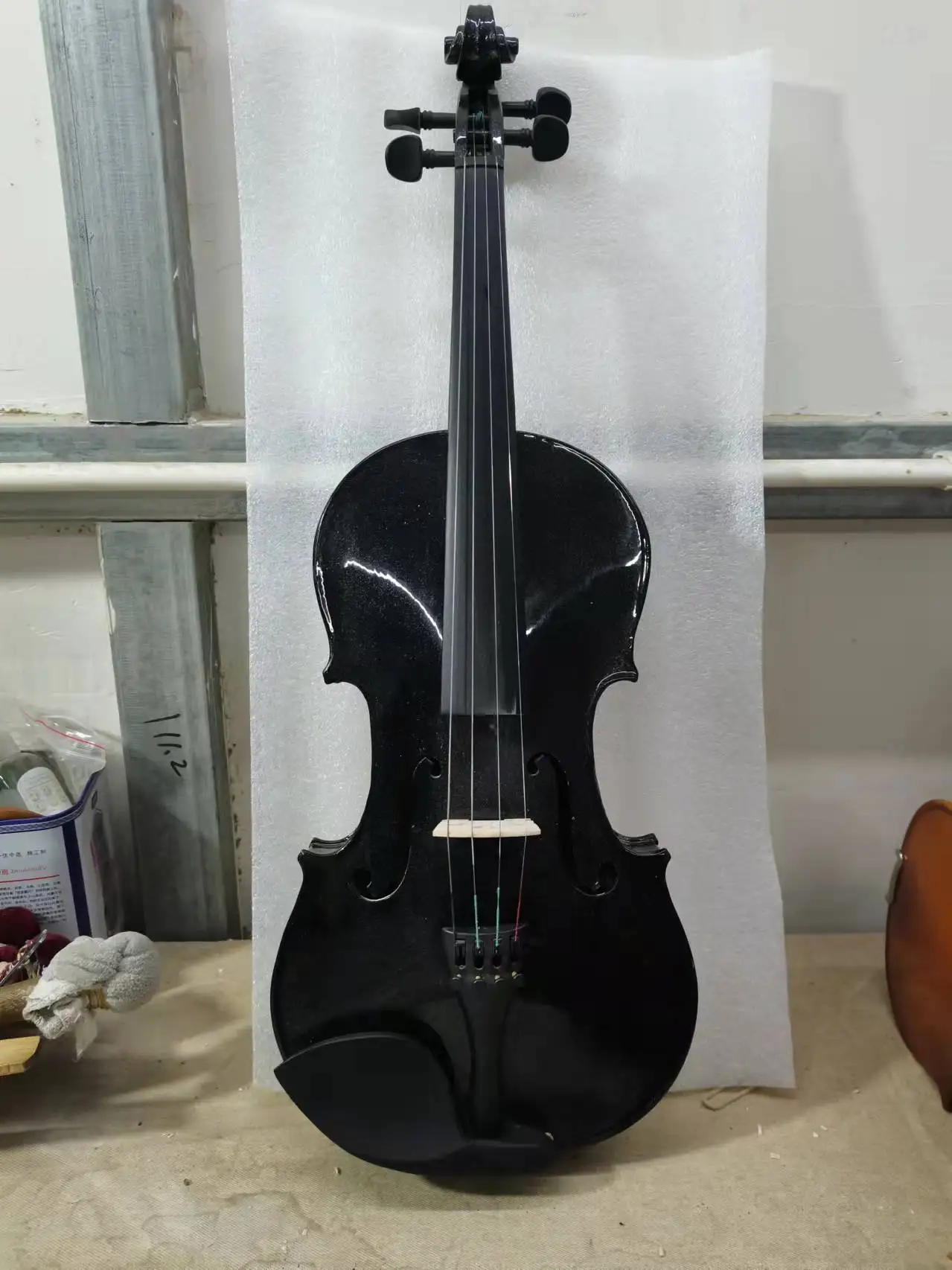 Professional Violin with Case, Full Size, 100% Handmade, Blingbling, Black Oil Varnish, Spruce Maple, Guarneri Model, 4, 4