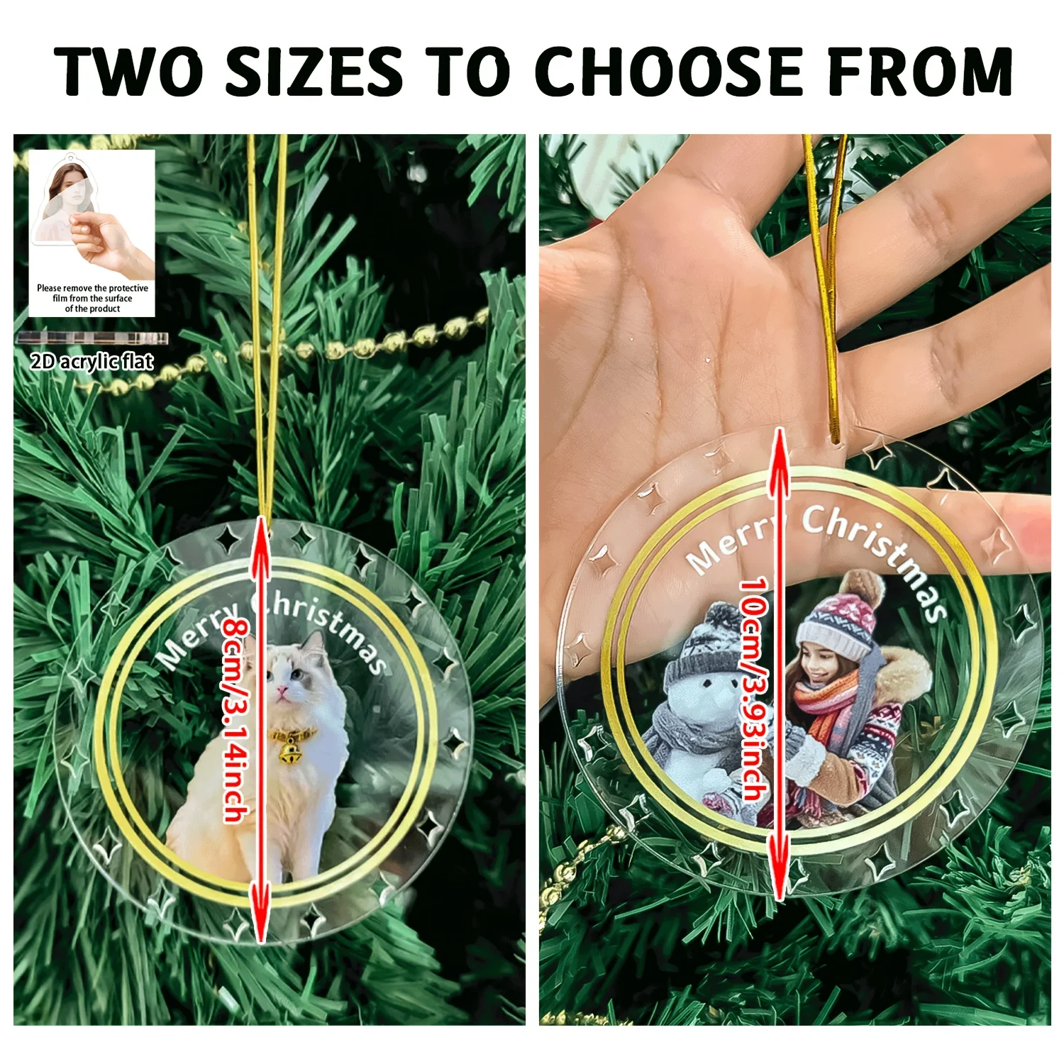 1pc/3pcsCustom photo keychain pendant, golden rope holiday decoration, personalized Christmas gift for family and friends, holid