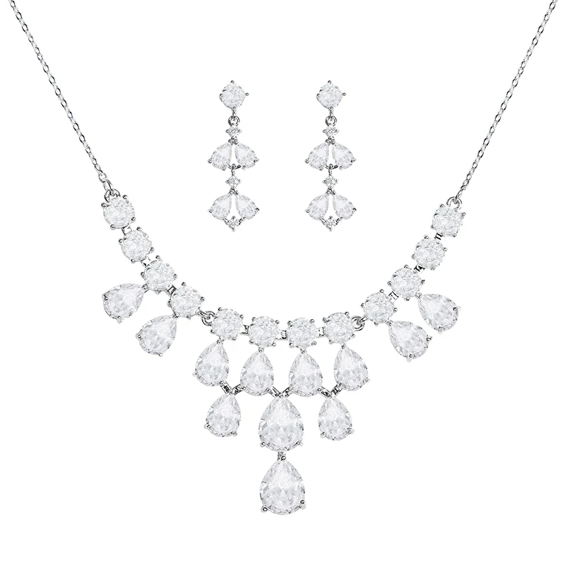 YYSuniee Zircon Necklace and Earring Set, Bride Jewelry Two-Piece Set, Crown Wedding Dress Accessories