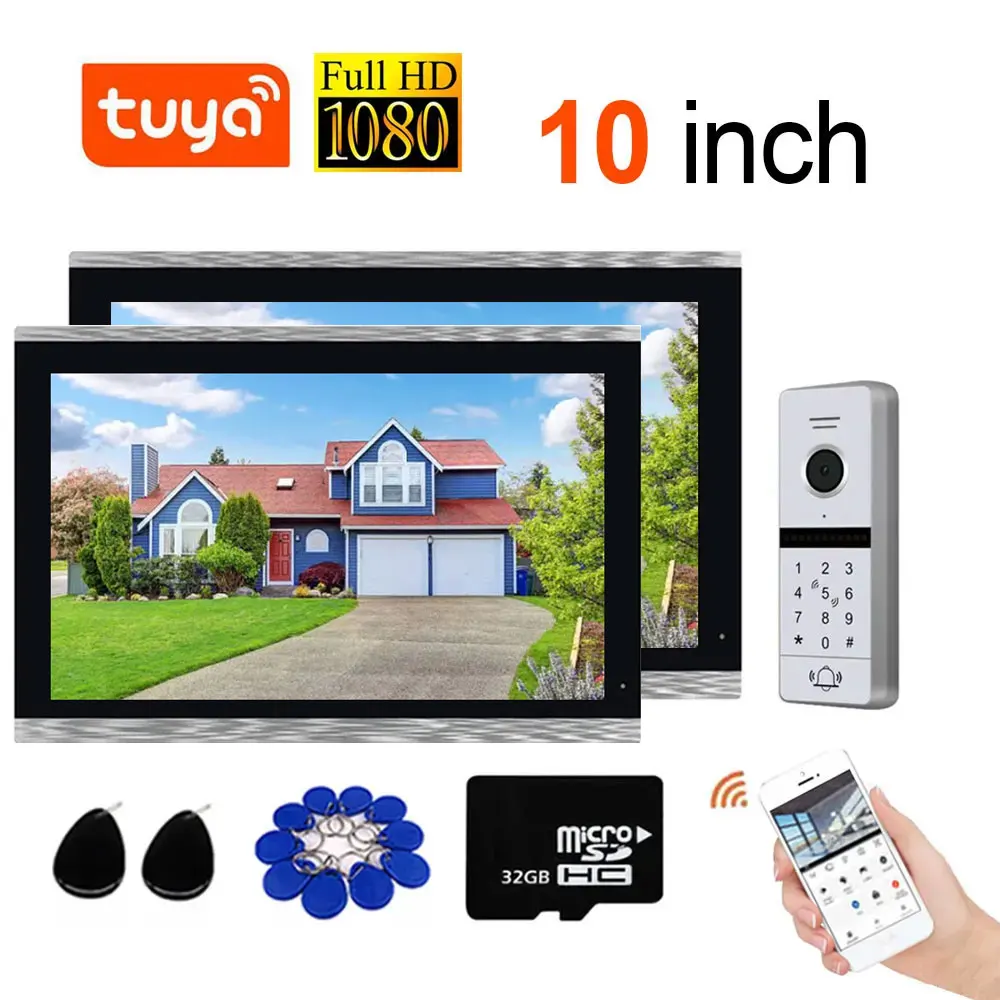 TUYA 1080P 10 Inch WiFi Video Intercom 2 LCD Touch Screen  Video Doorbell Smart APP Home Kit for RFID Access Control System