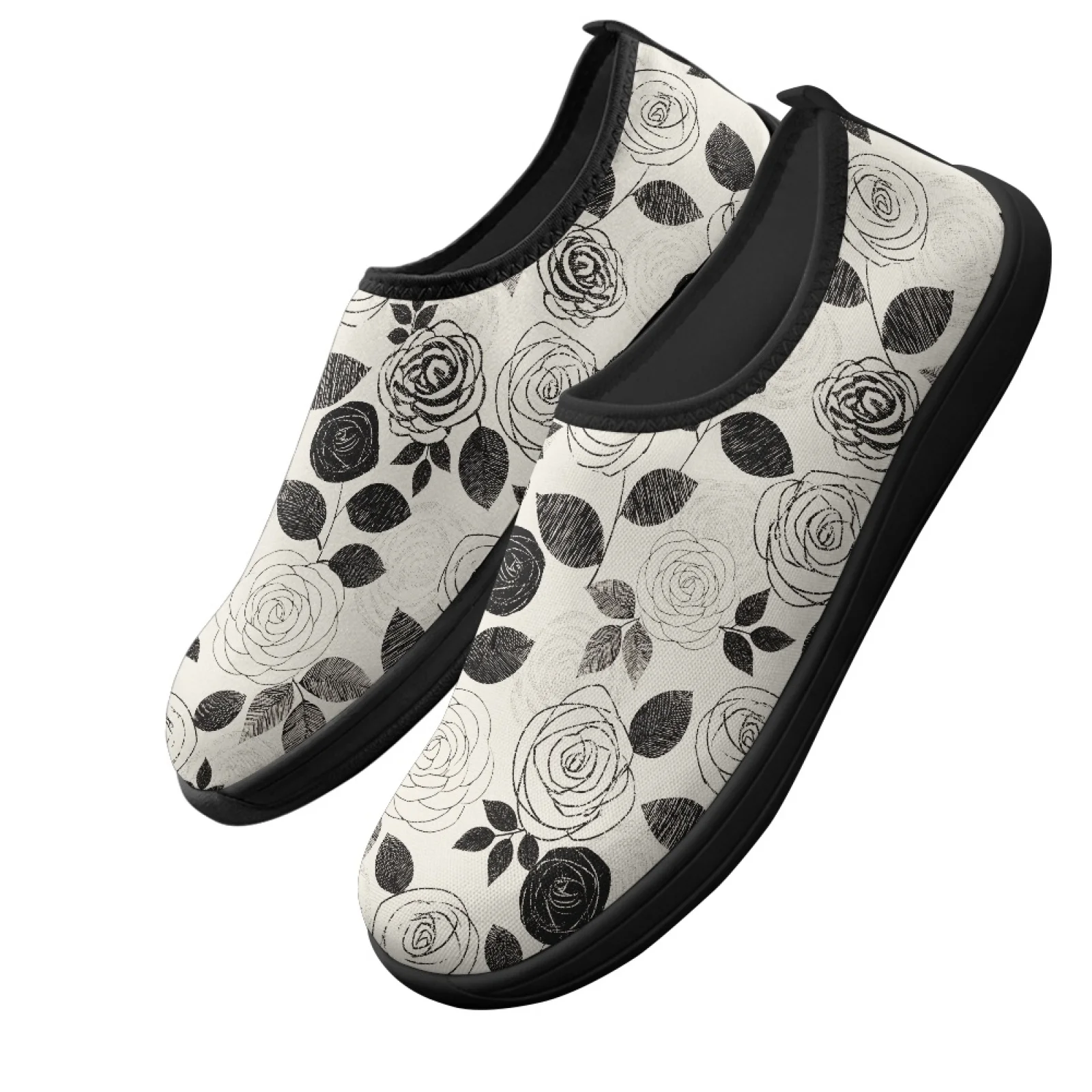 PENSTROLL Wide Toe Box Zero Drop Shoes Non Slip Walking Footwear for Casual Men Black And White Rose