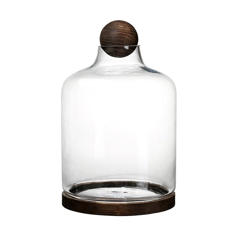 Manufacturer light luxury glass vase wooden tray European creative ecological bottle oval fortune bottle cornucopia micro