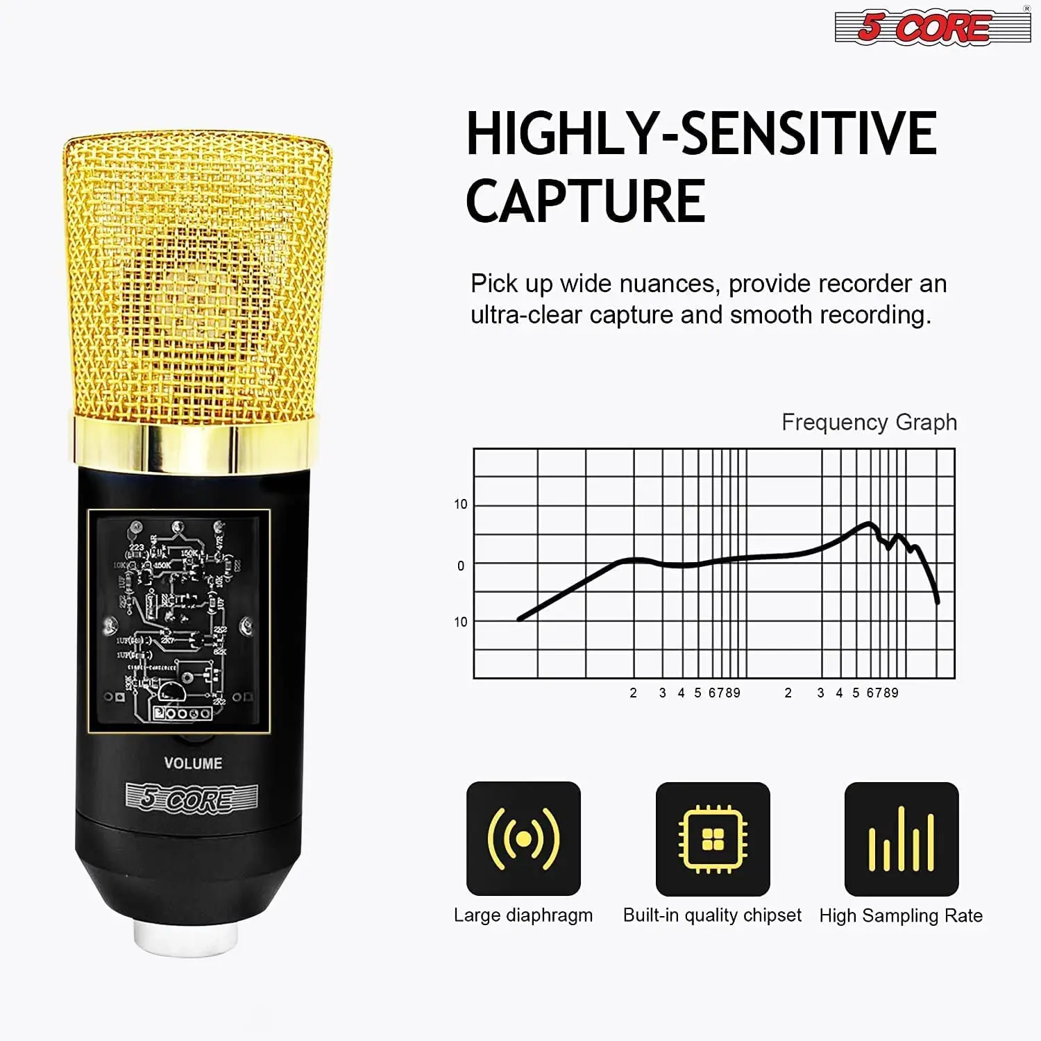 5-Kern-Aufnahmemikrofon, Podcast-Bundle, professionelles Kondensatormikrofon-Set mit Nierencharakteristik und Galgenarm RM 7 BG