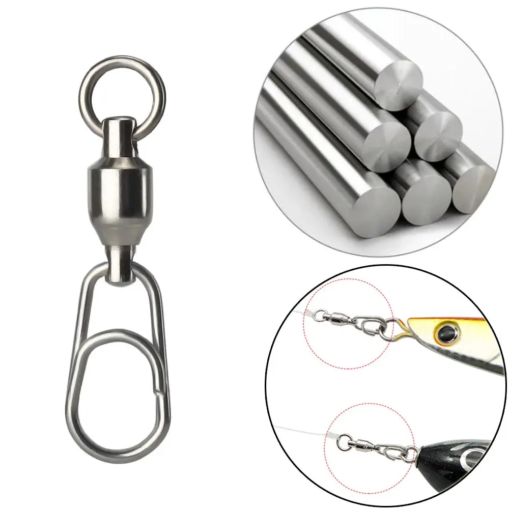 5Pcs/Pack Stainless Steel Hooked Snap Rolling Swivel Lure Connector Bearing Swivel Oval Split Rings Jig Connecting Ring