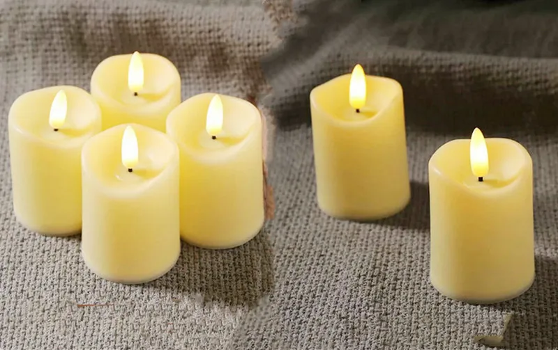 6pcs Remote control w/Timer Flameless Votive LED Candle Flickering Bullet 3D Wick Pillar Candle Lamp Home Decoratioon-Warm white