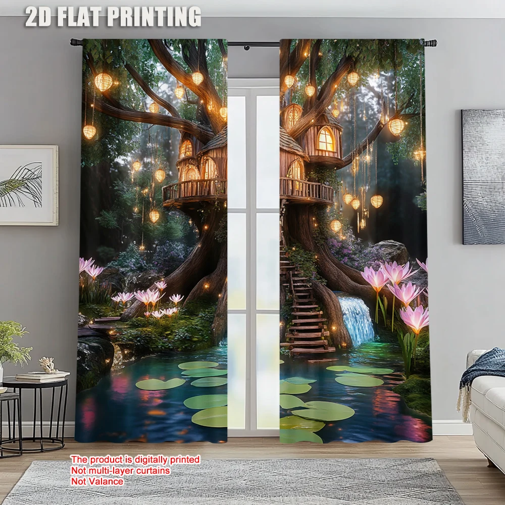 

2pc, Window Curtains Magical Tree Polyester,Without Electricity Wall Decor Perfect for room decor aesthetic