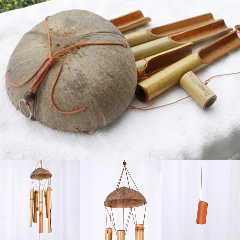 Bamboo Wind Chimes Personality Coconut Windchime 5 Tube Wind Bells