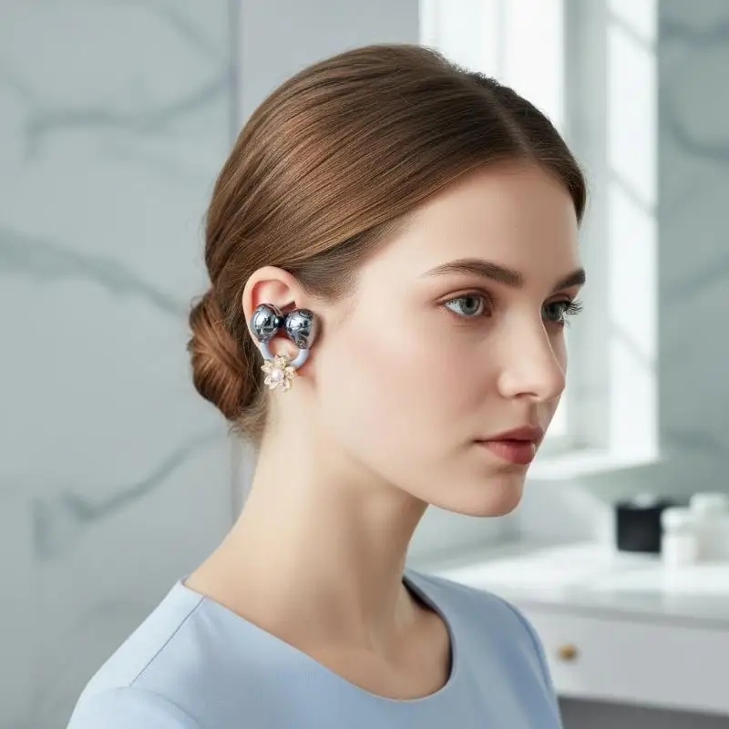 1/2 Pcs Flower Earphone Enamel Rhinestone Pearl Buckle Detachable Bluetooth Headset Clip DIY Decoration Earphone Accessories