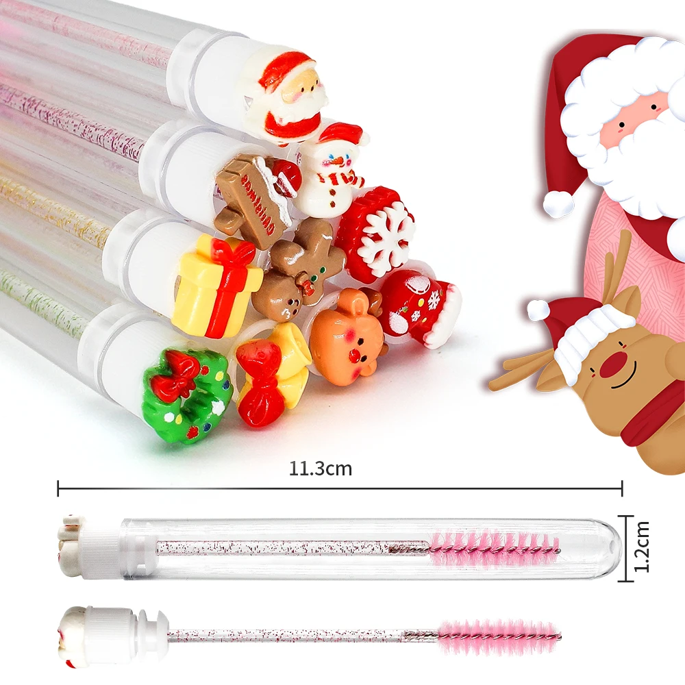 Christmas Eyelash Brush Tubes With Lash Reusable Mascara Wands Replaceable Makeup Applicators Dust-proof Lash Extension Supplies