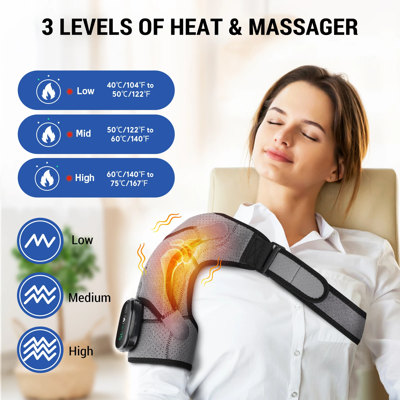 Electric Shoulder Massager Thermal Elbow Support Belt Vibrator Joint Relax Knee Heated Massage