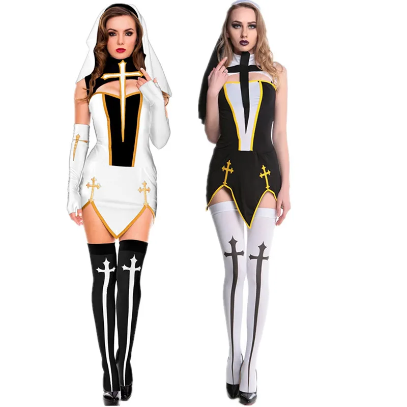2025 New loween Par Game Role-plang Nun orm Temptation Costume Polyester Ladies Faion Traditional Stage Clothing