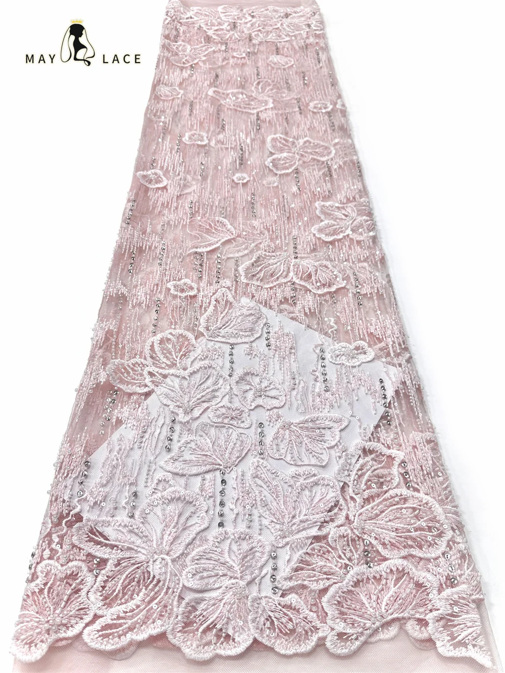 

African Heavy Beaded Lace Fabric 2026 Bridal Material Fabric High Quality French Sequins Tulle Lace for Wedding Party Dresses
