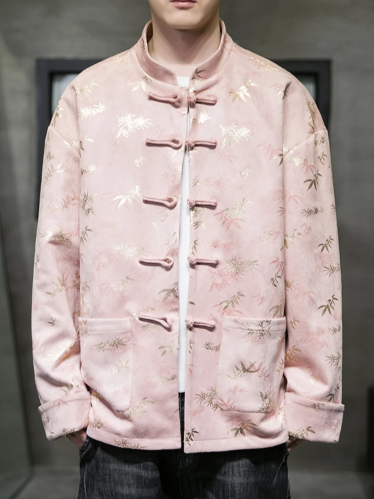 

Loose Fit Deer Skin Velvet Jaet with Button Detail New Chinese Sle Loose Men's Outerwear Autumn Faion Youth