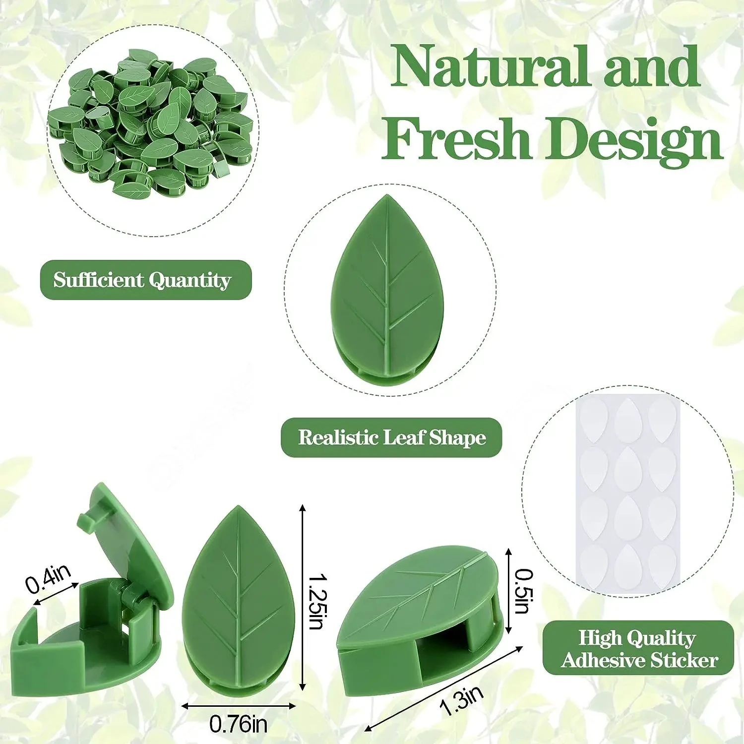 Self-Adhesive Green Leaf Plant Climbing Wall Fixture Clips Acrylic Sticker for Indoor Outdoor Decor, Simula Vine Traction Hook