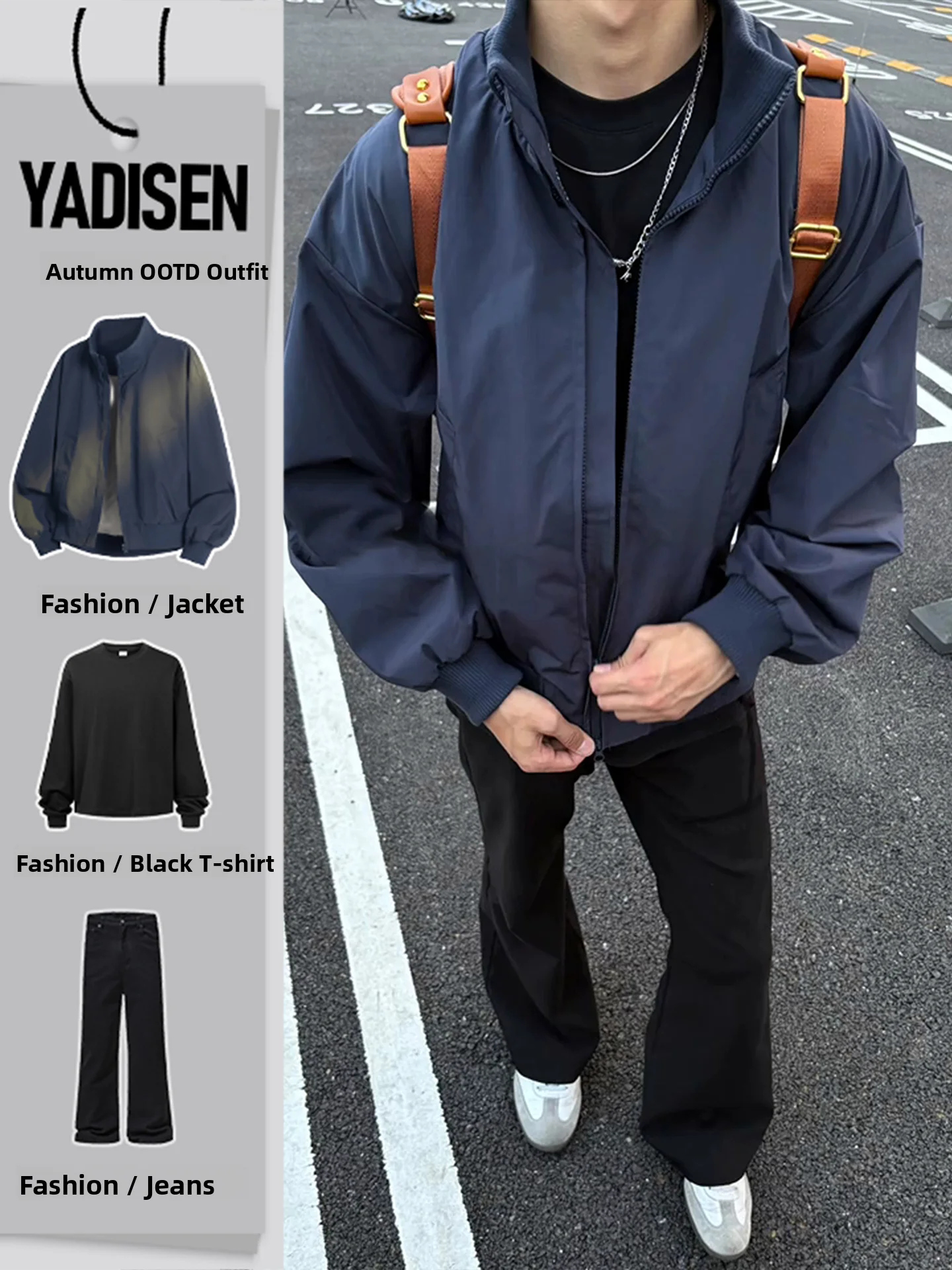 

Cobalt Blue Pilot Collar Jacket Men's Short Baseball Style Autumn Set Casual Sportswear Long Sleeve Long Pants for Teens