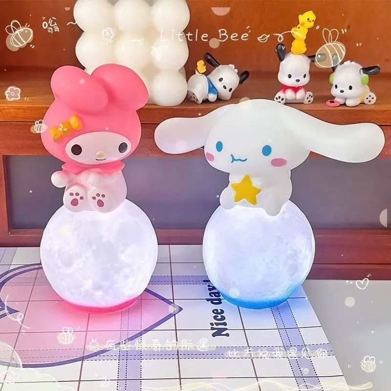 Anime sanrio olá kitty kuromi cinnamoroll luz noturna melodia brilhante brinquedo infantil lâmpada de cabeceira kawaii bonito presentes de aniversário para crianças