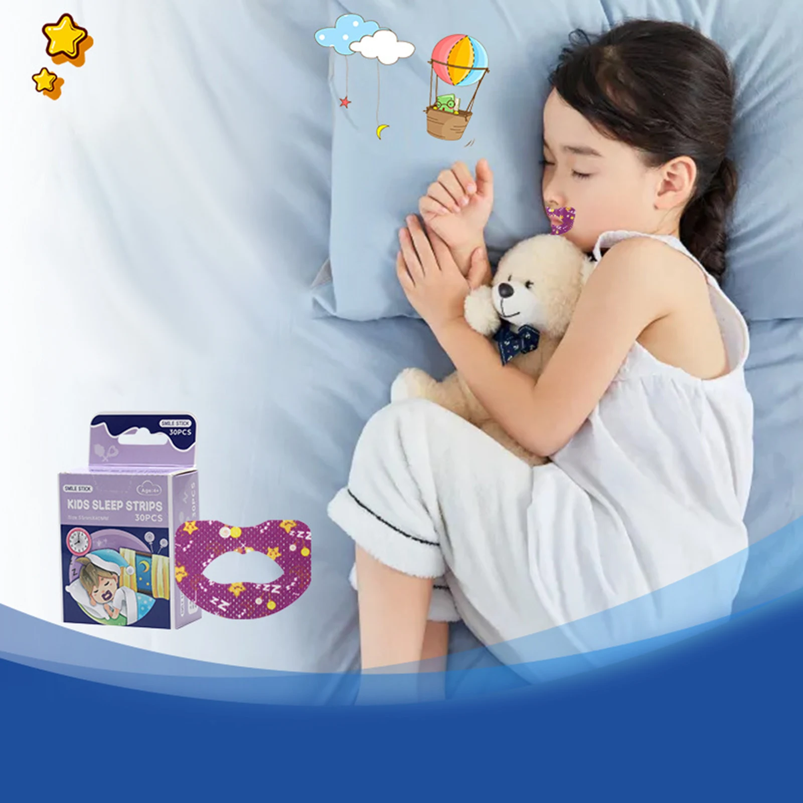 30-pces crianças tiras de sono crianças crianças adesivos de correção de boca fitas suaves anti-ronco respiração orthose sleep strips