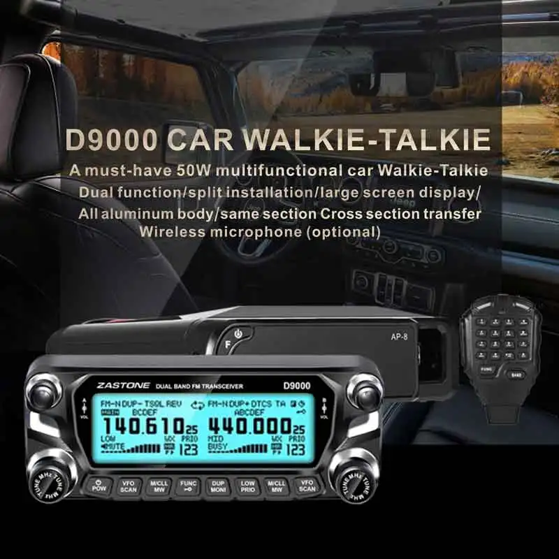 Zastone D9000 Mobil Walkie Talkie Radio Stasiun 50W UHF/VHF 136-174/400-520M Hz Dua Arah radio Ham HF Transceiver