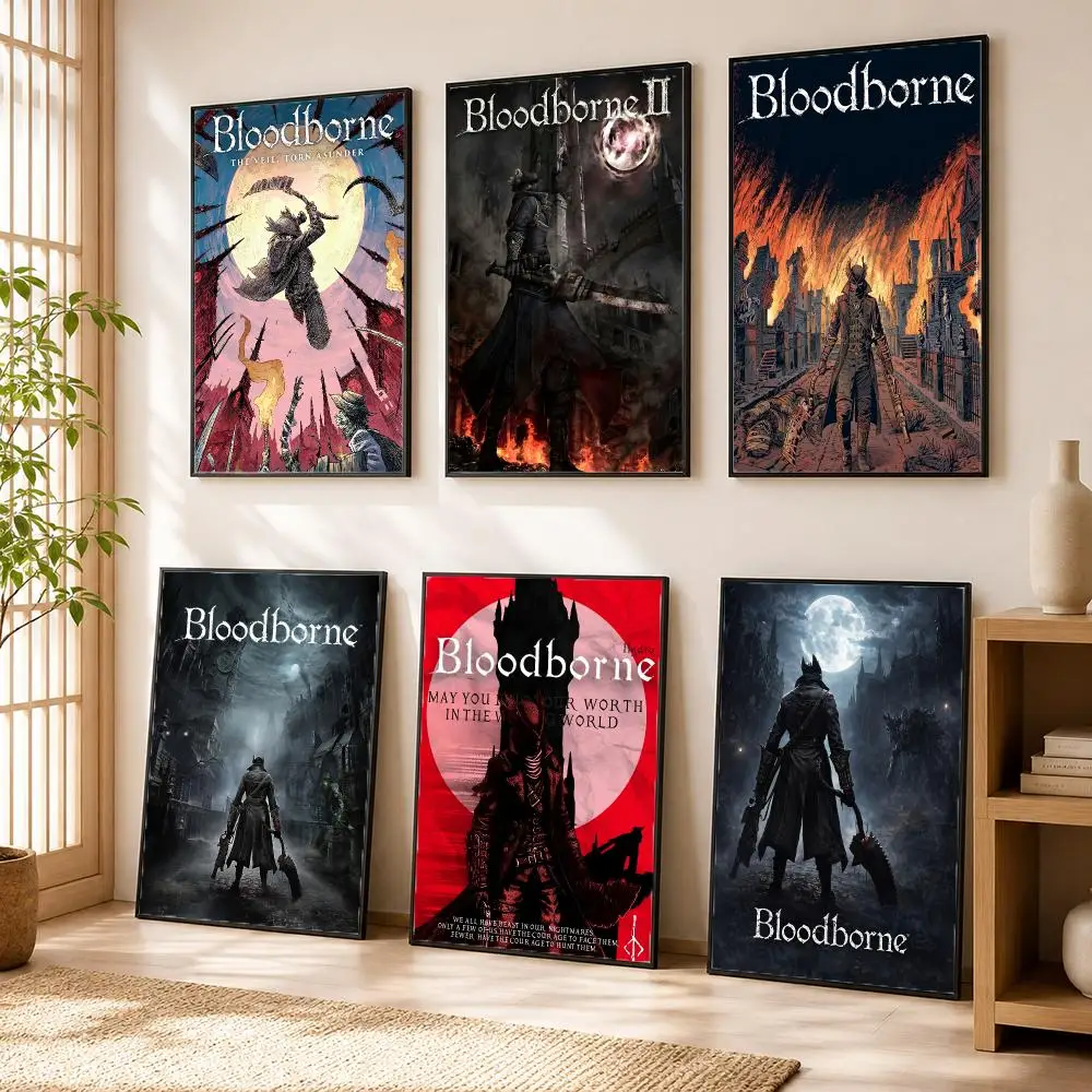 B-Bloodborne Game Classic Poster Modern Home Living Bedroom Bar Hallway Waterproof Wall Art Aesthetic Decor