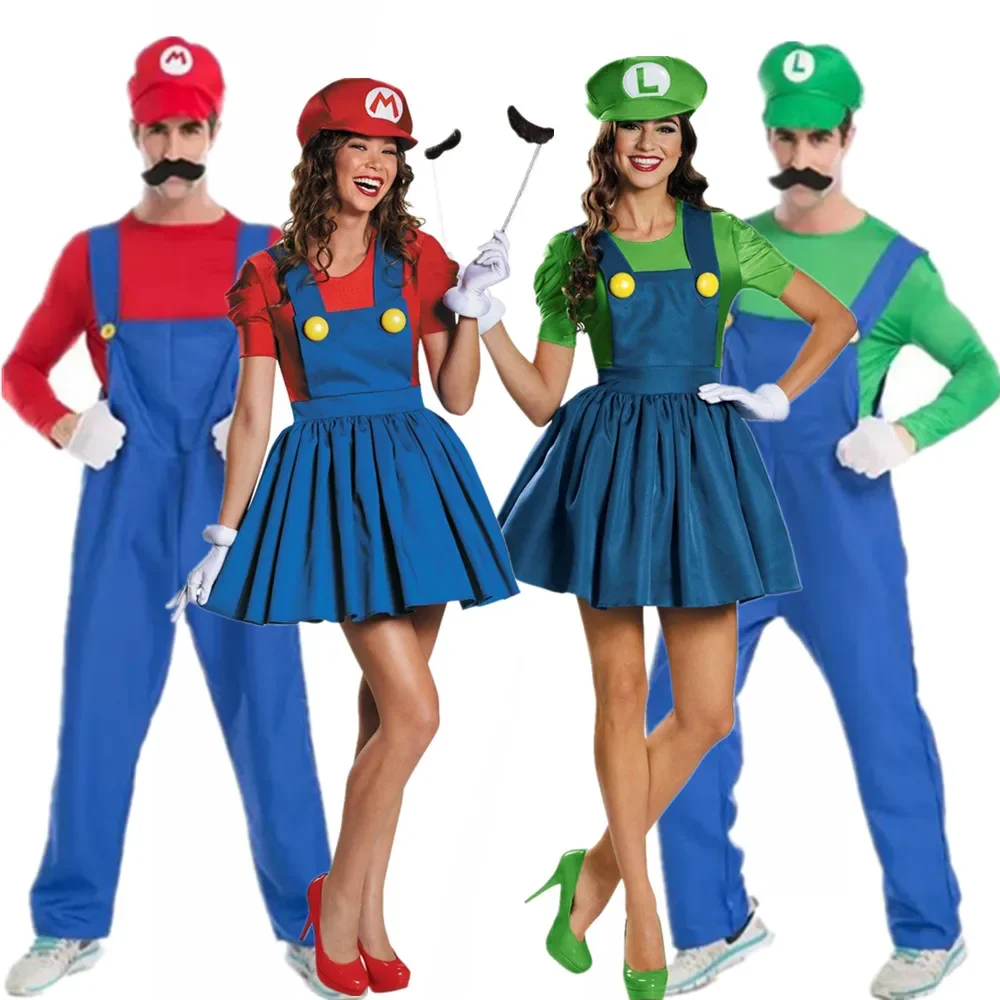 Halloween Super Brother Plumber Costume for Women Men Cosplay  Purim Carnival Party Fantasia Dress Up