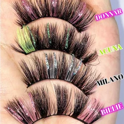 Wholesale 5D Glitter Colored Mink Lashes Box Package Manga Lashes Bulk Makeup Fluffy Colorful Fake Eyelashes Extension Supplies