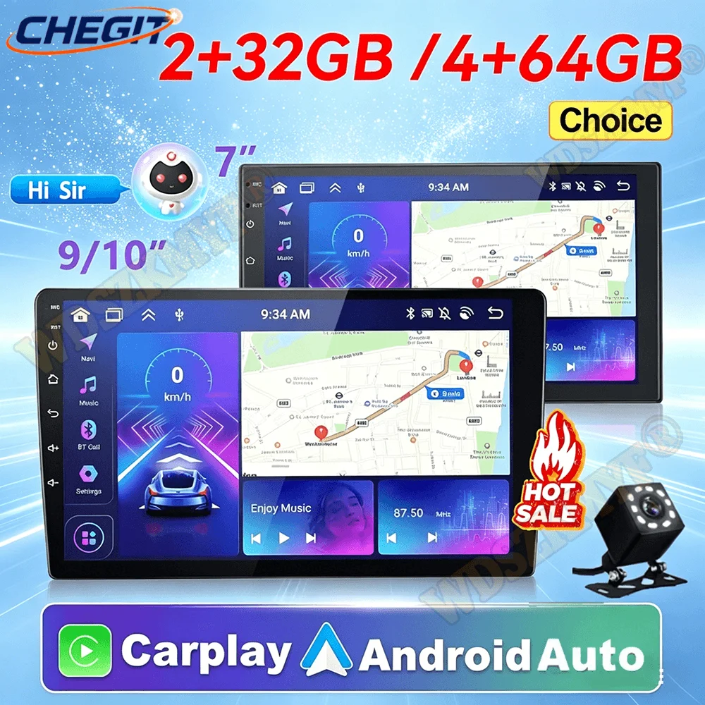 

Автомагнитола 7/9/10'' 2 Din Android 13, 64 ГБ, мультимедиа, видео, универсальная, с Carplay, GPS для Volkswagen, Nissan, Hyundai, Kia, Toyota