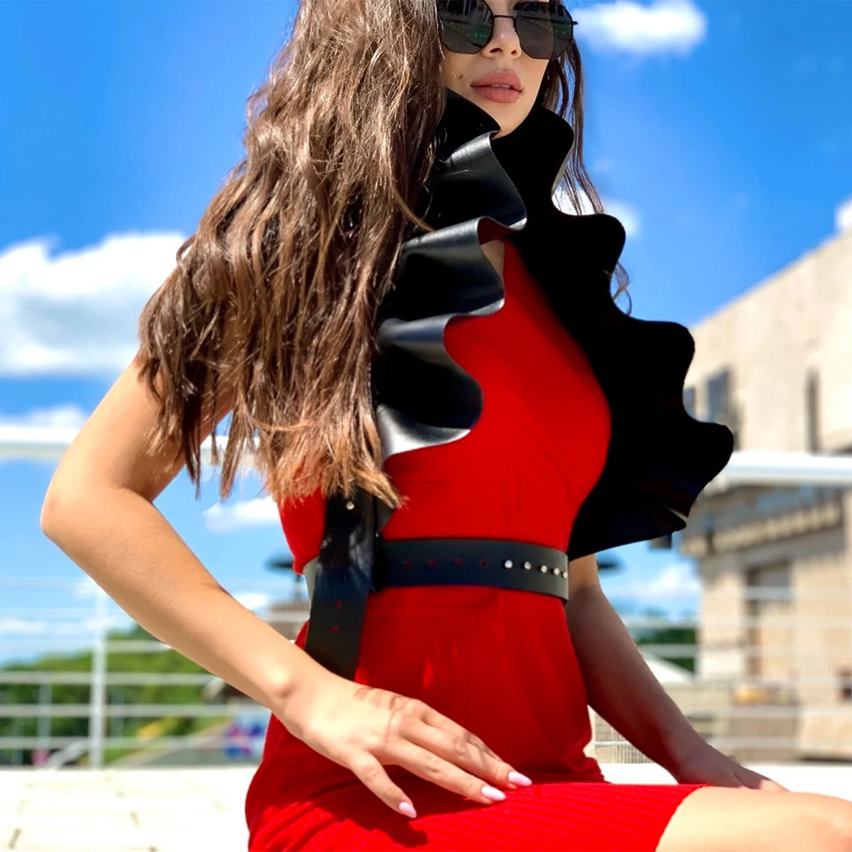 

Women Fashion PU Leather Waistband Casual Decoration Petal Shape Harness Clothing Goth Waist Belt Harness Harajuku Accessorie