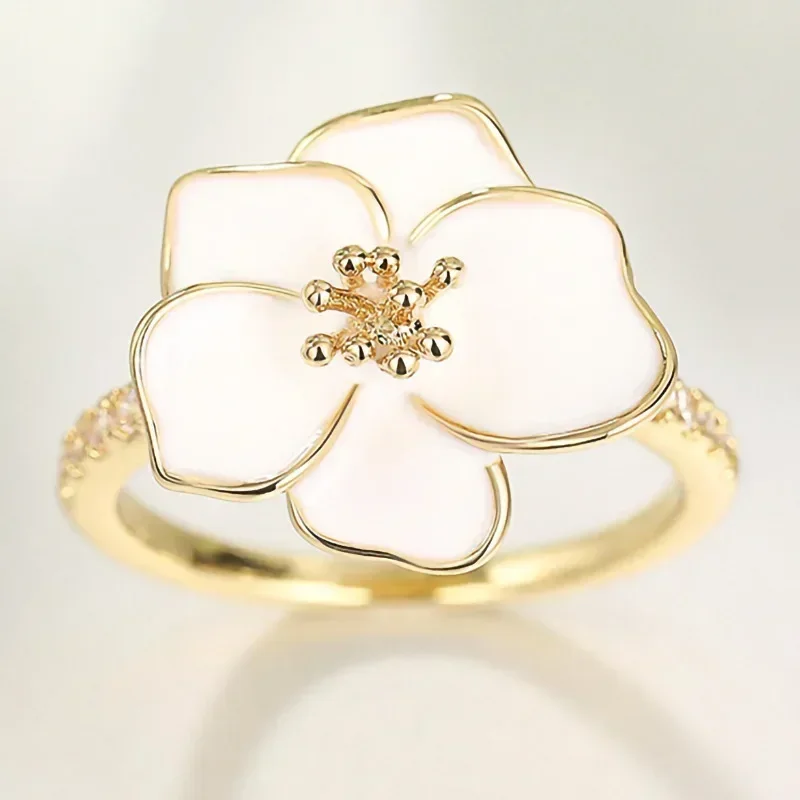 Fashionable Camellia Ring for Women with Micro Inlaid Zircon Flowers - Elegant Sweet Jewelry Accessory