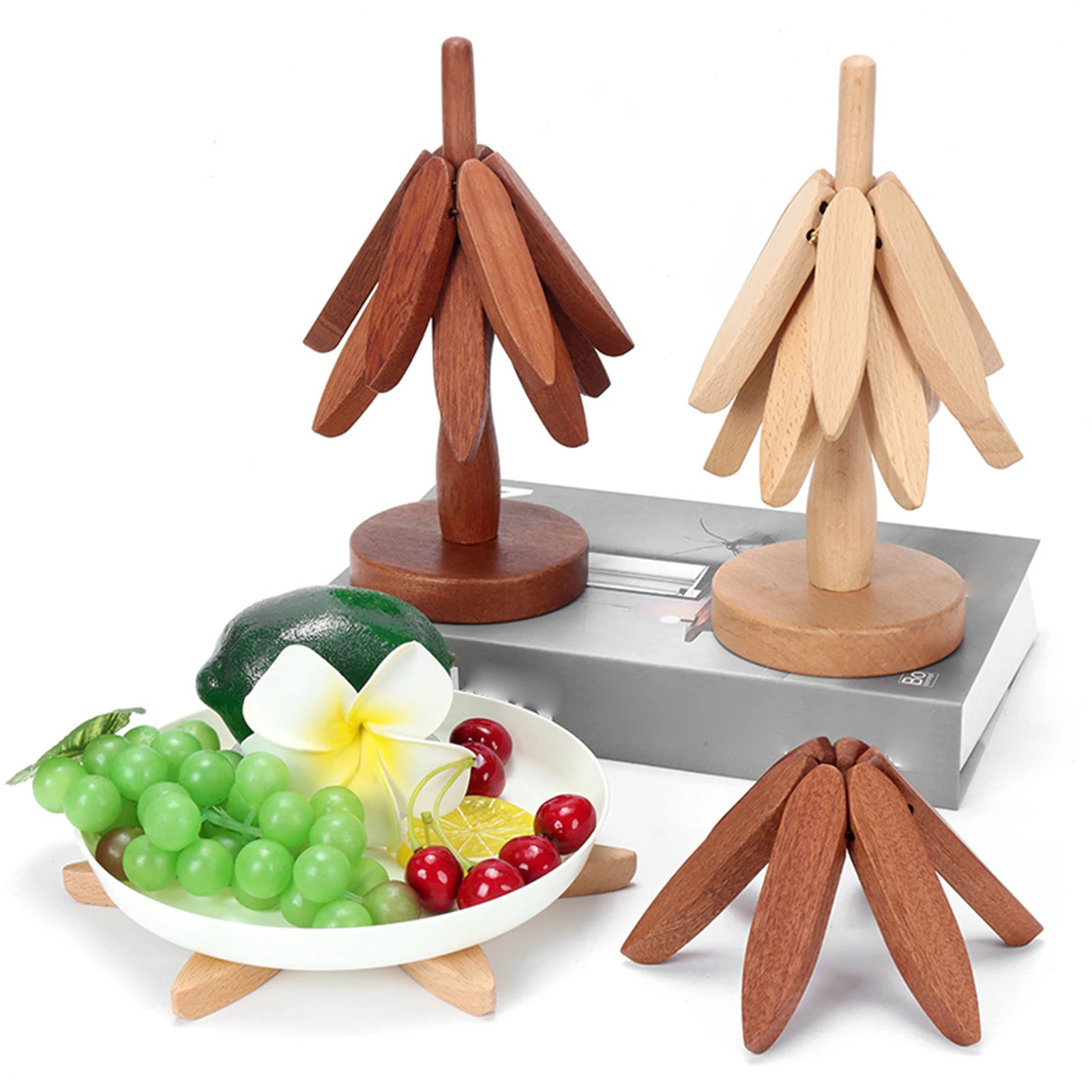 Tree Shape Trivet Set for Hot Dishes Household Wooden Insulation Table Mat for Hot Dishes Pots Bowl Teapot