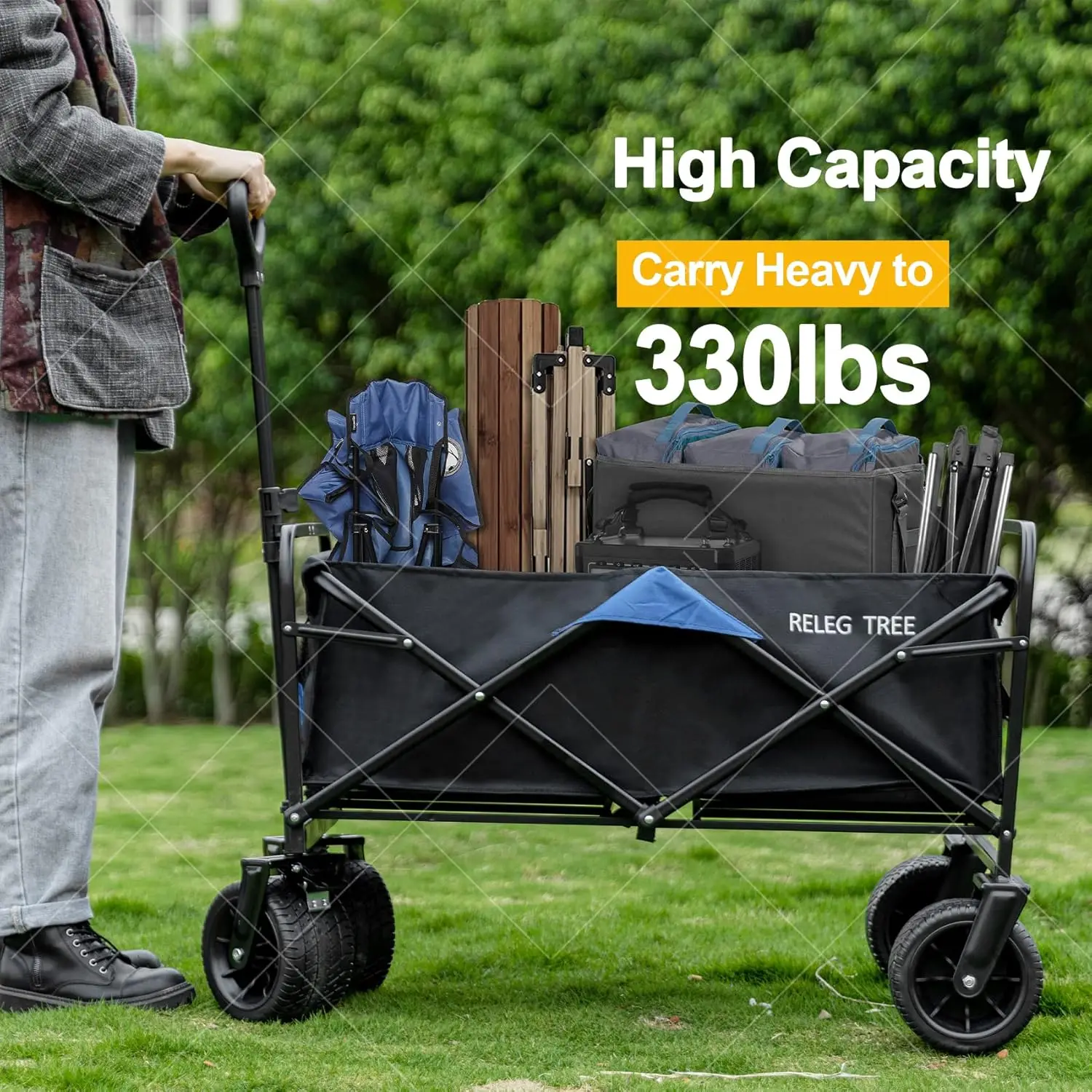 Folding Collapsible Wagon Carts Outdoor Heavy Duty Portable Utility 300Lbs Beach Large Capacity Wagons Grocery Foldable With