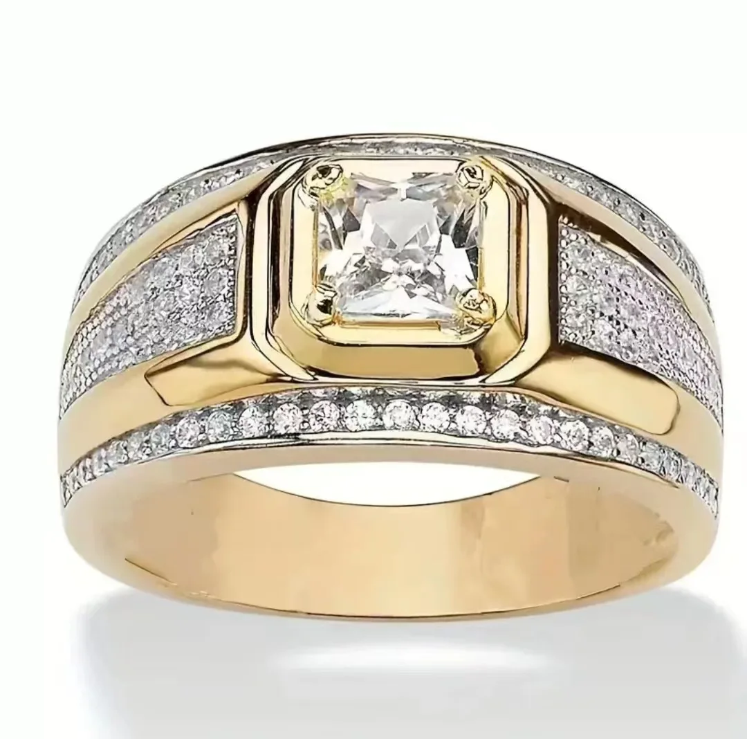 Classic Men's Ring Gold Plated Color Domineering Square Cut White Zircon Wedding Business Finger Ring for Men Fashion Jewelry view 4