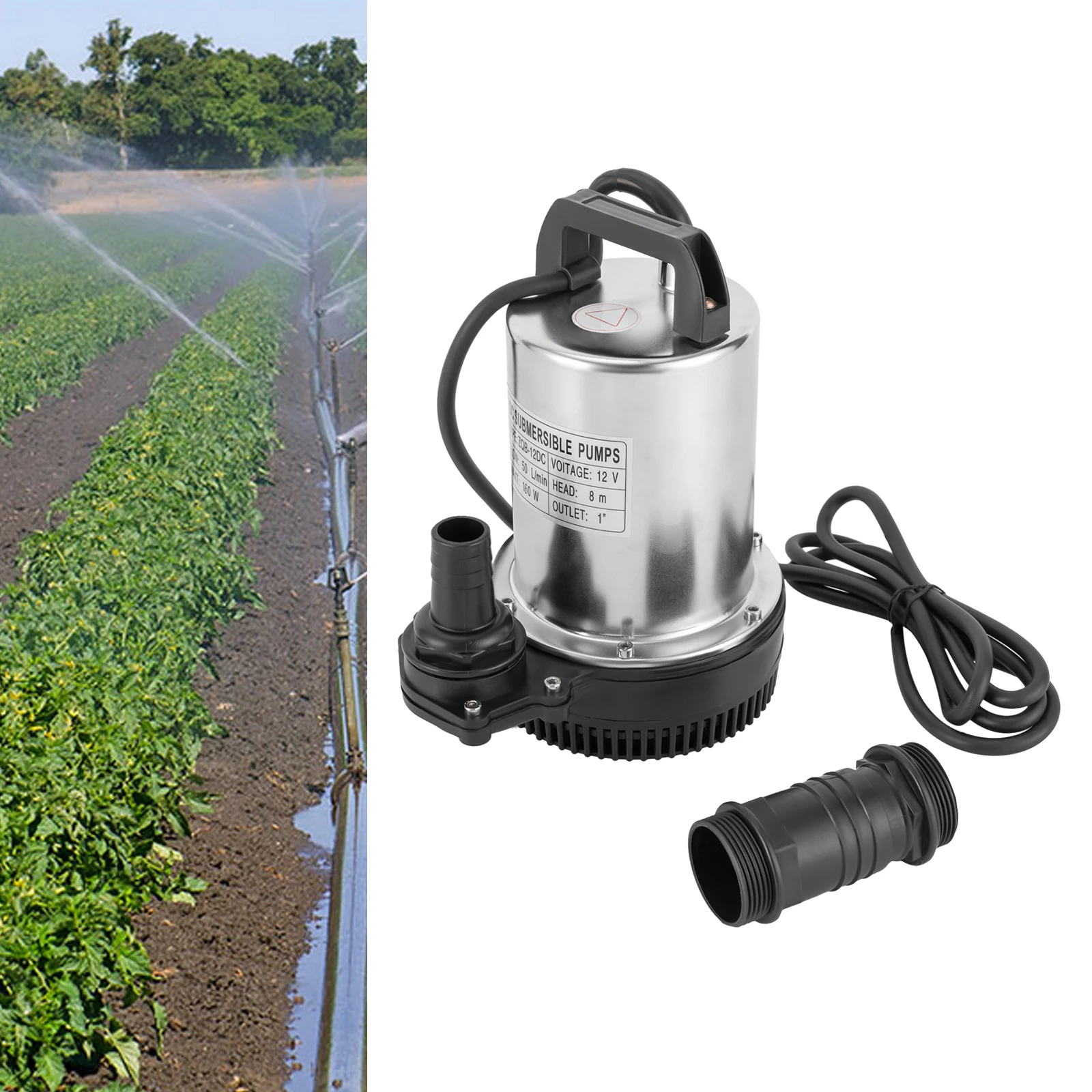 Submersible Pump, 160W DC Power Submersible Sewage Dirty Water Pump Garden Drain Septic Sump Celler Pump