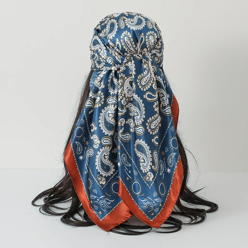 Pañuelo Cuadrado de Satén de 90*90cm para Mujer, Hiyab con Estampado Paisley, Pañuelo de Seda, Pañuelo para el Cuello, Chal, Accesorios para el Cabello, Bandana