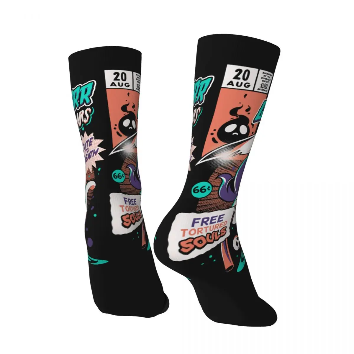 Funny Crazy Sock for Men Grim Reapurr Hip Hop Vintage Cat Arts Retro Seamless Pattern Printed Boys Crew compression Sock Casual